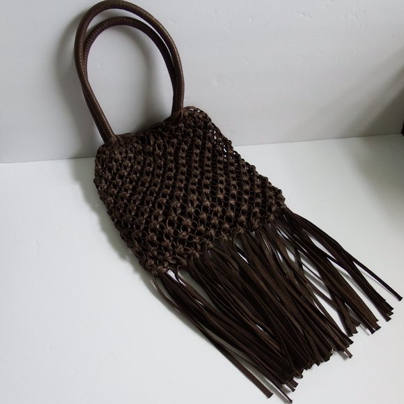 NWOT Brown Woven Macramé  Handbag 10" x 11" - Picture 2 of 3